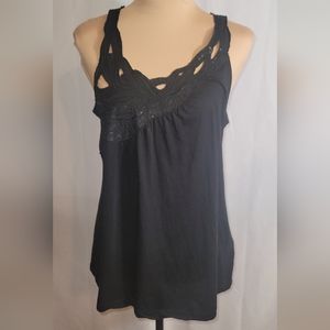 Adrienne Vittadini Black Sequined Top vneck sleeveless size m